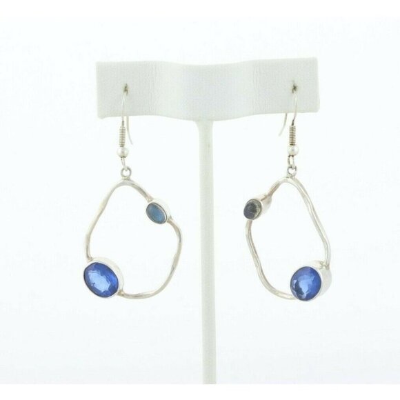 Sterling Silver Blue CZ and Moonstone Earrings Dangle Drop Earrings - Picture 5 of 7